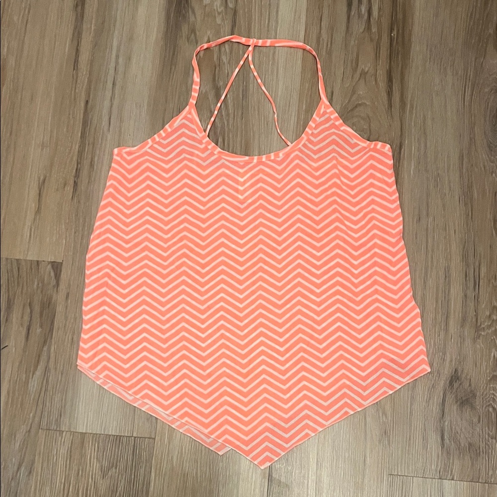 No Boundaries Coral and White Chevron Halter Top